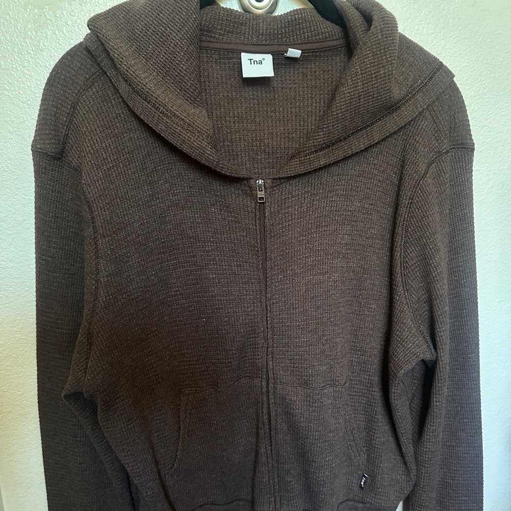 Aritzia TNA zip up jacket brown semi crop